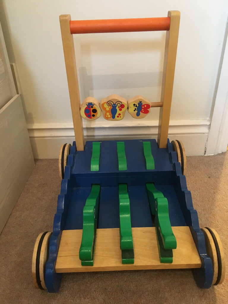 melissa & doug deluxe chomp and clack alligator wooden push toy and activity walker